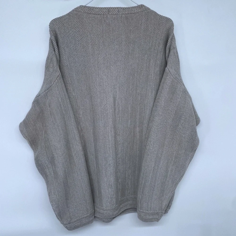 Vintage 90s Chaps Ralph Lauren Mens Herringbone Knit Sweater Lg Beige Crew Neck‎